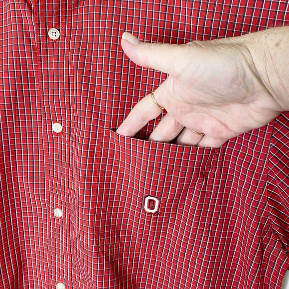 Ohio State Buckeyes Button Down Shirt Mens XL Red Plaid J.America Single Pocket - Picture 3 of 8